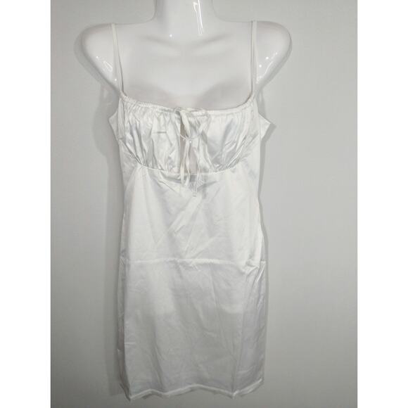 TIC TOC White Satin Bodycon Mini Dress Women's MEDIUM Party Cottage Core NWT - Picture 1 of 10